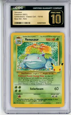 CGC Pristine 10 Pokemon Venusaur 15/102 Celebrations: Classic Collection Holo - Image 1