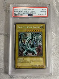 2002 YU-GI-OH! Promo Blue-Eyes White Dragon BPT#003 REVERSE ERROR PSA 8 - Image 1