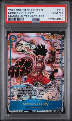 One Piece Monkey.D.Luffy OP11-118 A Fist of Divine Speed Manga Alt Art PSA 10 - Image 1