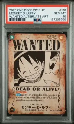 2025 ONE PIECE JPN OP13-CARRYING ON HIS WILL #118 MONKEY D. LUFFY PSA 10 - Image 1