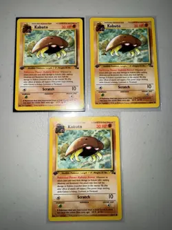 3x 1st Edition Fossil Kabuto Pokemon Cards NM-/LP Vintage WOTC Lot - Image 1