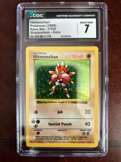 Hitmonchan 7/102 Base Set Shadowless CGC 7 Pokemon 1999 - Image 1