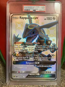 2018 POKEMON SUN & MOON CELESTIAL STORM #177A FULL ART/ RAYQUAZA GX PSA 9 Jumbo - Image 1