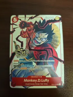 Monkey D. Luffy RARE 3RD ANNIVERSARY PROMO ALT ART ST01-012 ONE PIECE TCG NM - Image 1
