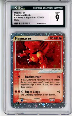 CGC MINT 9 Pokemon Trading Card Game Magmar ex 100/109 Ruby and Sapphire Holo - Image 1