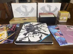 Massive Pokemon Lot Tins Mats Posters PSA Magazine Binder With Cards - Image 1