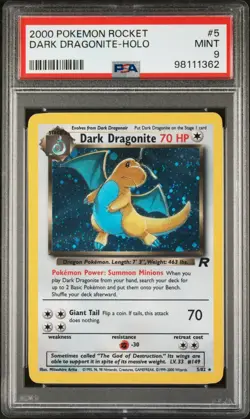 PSA 9 MINT 2000 Pokemon Unlimited Team Rocket # 5 Dark Dragonite Holo - Image 1