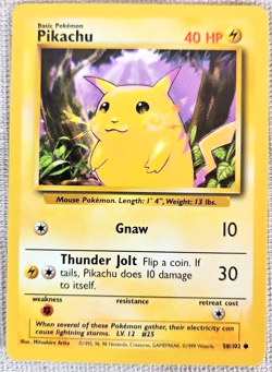 Pikachu Yellow Cheeks Base Set Wizards Of The Coast Card #58/102 Never Played - Image 1