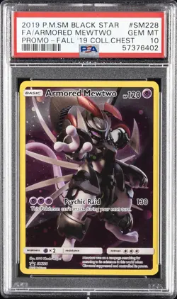 2019 POKEMON SM BLACK STAR PROMO #SM228 FULL ART/ARMORED MEWTWO PSA 10 - Image 1