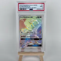 Pokemon TCG Reshiram GX Dragon Majesty Holo Card 71/70 Secret Rare PSA 9 Rainbow - Image 1