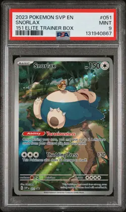 2023 POKEMON SVP EN-SV BLACK STAR PROMO 151 ELITE TRAINER BOX #051 SNORLAX PSA 9 - Image 1