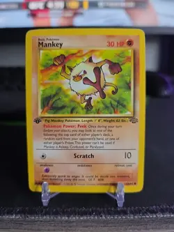 Pokemon MANKEY Card 55/64 1st Edition Common MP JUNGLE Regular English - Image 1
