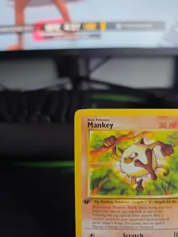 Pokemon MANKEY Card 55/64 1st Edition Common MP JUNGLE Regular English - Image 2
