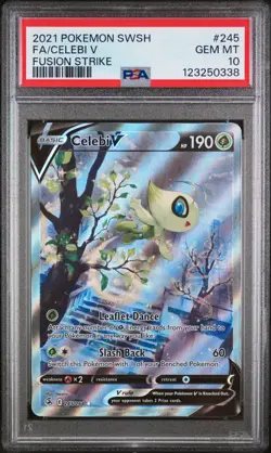 2021 POKEMON SWORD & SHIELD FUSION STRIKE #245 FULL ART/CELEBI V PSA 10 - Image 1