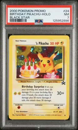 2000 WOTC POKEMON LEAGUE BIRTHDAY PIKACHU #24 HOLO BLACK STAR PROMO PSA 7 NM A - Image 1