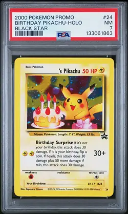 2000 POKEMON PROMO BLACK STAR #24 BIRTHDAY PIKACHU-HOLO PSA 7 - Image 1