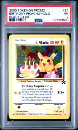 2000 POKEMON PROMO BLACK STAR #24 BIRTHDAY PIKACHU-HOLO PSA 7 - Image 1
