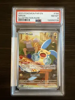 Pokemon TCG Minun 194/182 Sv04: Paradox Rift Holo Illustration Rare PSA 8 - Image 1