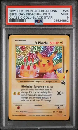 BIRTHDAY PIKACHU 2021 Pokemon Celebrations #24 Black Star Promo PSA 9 - Image 1