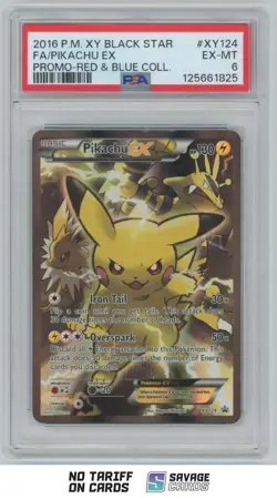 2016 Pokemon XY Black Star Promo Red&Blue Coll. Pikachu ex PSA 6 #XY124 - Image 1