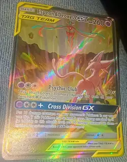Pokemon TCG Espeon & Deoxys GX SM240 Black Star Promo Full Art Holo Card - Image 1