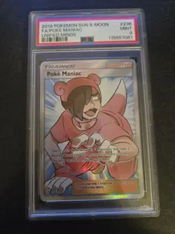 2019 POKEMON SUN & MOON UNIFIED MINDS #236 FULL ART/POKE MANIAC PSA 9 - Image 1