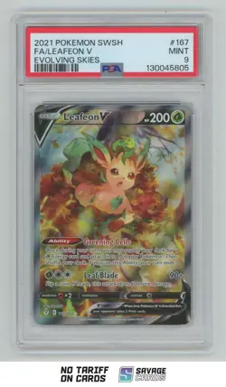 2021 Pokemon Sword & Shield Evolving Skies Full Art Leafeon V PSA 9 #167/203 - Image 1