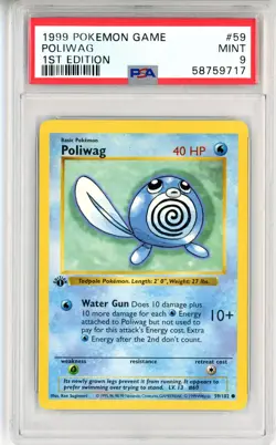 PSA MINT 9 Pokemon TCG Poliwag 059/102 Base Set (Shadowless) 1st Edition Regular - Image 1