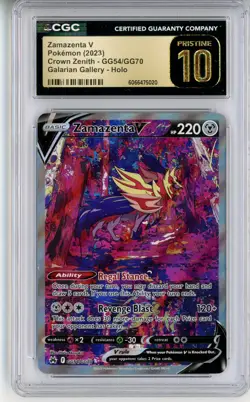 CGC Pristine 10 Pokemon Zamazenta V GG54/GG70 Crown Zenith Galarian Gallery Holo - Image 1