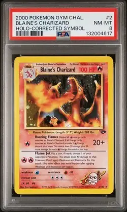 2000 POKEMON GYM CHALLENGE HOLO-CORRECTED SYMBOL #2 BLAINE'S CHARIZARD PSA 8 - Image 1