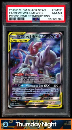 2019 POKEMON SM BLACK STAR PROMOS #SM191 MEWTWO & MEW GX TAG TEAM PSA 8 - Image 1