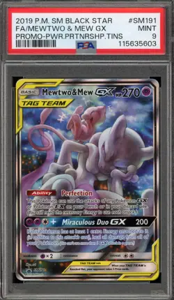 Pokemon Mewtwo & Mew GX Power Partnership Tins Full Art Promo SM191 PSA 9 Mint - Image 1