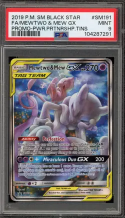 Pokemon Mewtwo & Mew GX Power Partnership Tins Full Art Promo SM191 PSA 9 Mint - Image 1