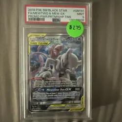 Pokemon Mewtwo & Mew GX SM191 Power Partnership Tins Full Art Promo PSA 9 Mint - Image 1