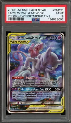 Pokemon Mewtwo & Mew GX Power Partnership Tins Full Art Promo SM191 PSA 9 Mint - Image 1