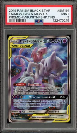 Pokemon Mewtwo & Mew GX Power Partnership Tins Full Art Promo SM191 PSA 9 Mint - Image 1