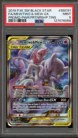 Pokemon Mewtwo & Mew GX Power Partnership Tins Full Art Promo SM191 PSA 9 Mint - Image 1