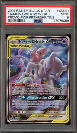 Pokemon Mewtwo & Mew GX Power Partnership Tins Full Art Promo SM191 PSA 9 Mint - Image 1