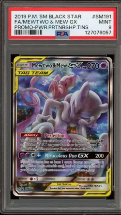 Pokemon Mewtwo & Mew GX Power Partnership Tins Full Art Promo SM191 PSA 9 Mint - Image 1