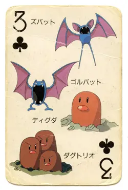 1998 Vintage Zubat/Diglett 3 of Clubs Pokemon Televi-kun Poker Playing Card - Image 2
