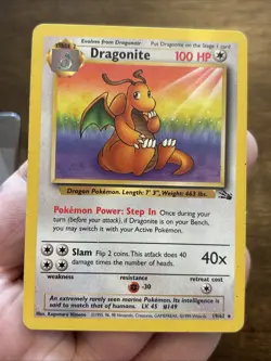 Pokemon TCG Dragonite Fossil 19 Unlimited Rare Non Holo Vintage Old School Card - Image 1