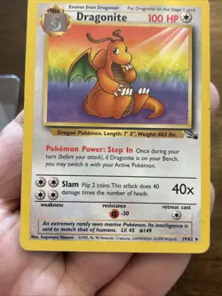 Pokemon TCG Dragonite Fossil 19 Unlimited Rare Non Holo Vintage Old School Card - Image 3