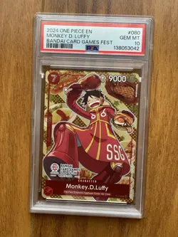 2024 ONE PIECE PROMOS BANDAI CARD GAMES FEST P-080 Monkey.D.Luffy PSA 10 - Image 1