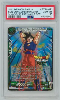 2021 Dragon Ball S DBZ Son Goku Spirit Bomb Unleashed #BT14-071 PSA 10 Card Fest - Image 1
