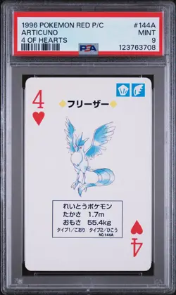 1996 POKEMON RED VERSION PLAYING CARDS 4 OF HEARTS #144A ARTICUNO PSA 9 - Image 1