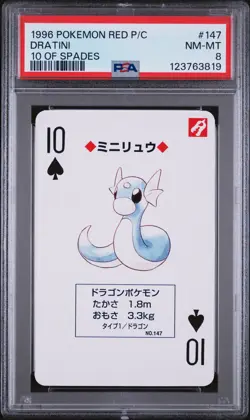 1996 POKEMON RED VERSION PLAYING CARDS 10 OF SPADES #147 DRATINI PSA 8 - Image 1