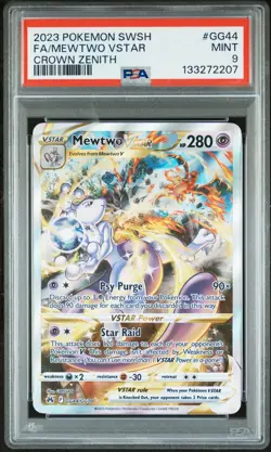 2023 POKEMON SWORD & SHIELD CROWN ZENITH #GG44 FULL ART/MEWTWO VSTAR PSA 9 - Image 1