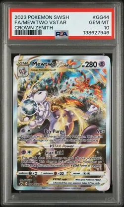 PSA 10 Gem Mint Pokemon Crown Zenith Mewtwo VSTAR GG44 Full Art - Image 1