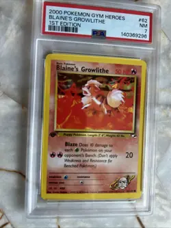 2000 Pokemon Gym Heroes Blaine’s Growlithe 1st Edition No.62 PSA 7 - Image 2