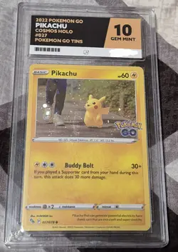 2022 Pokemon Go #027 Pikachu Holo Cosmos Ace 10 Gem Mint Low Pop - Image 1